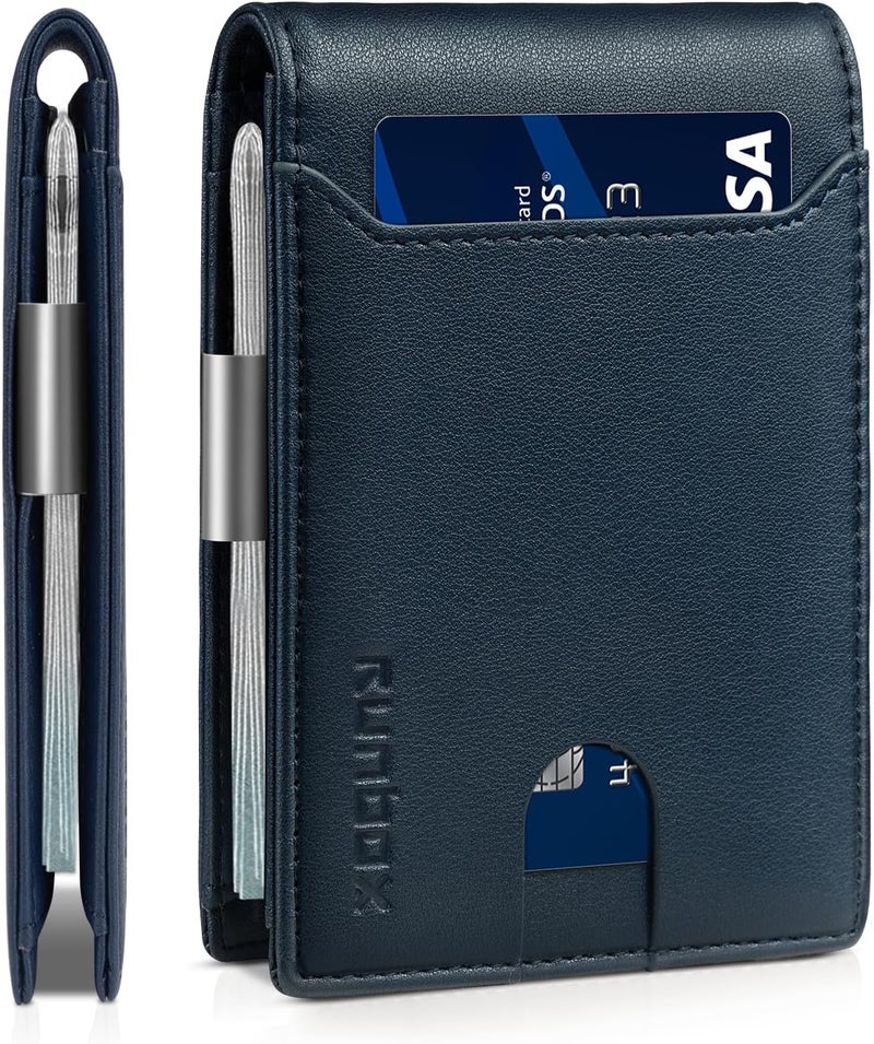 RUNBOX Money Clip Wallets for Men,Slim Leather Mens Bifold Wallet,RFID Blocking Front Pocket Wallet,Thin Credit Card Holder with Gift Box - Image 1